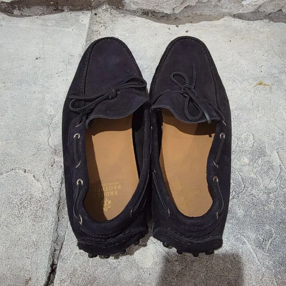 Brooks Brothers Mens Black Suede Driving Moccasin Loafers Slip On 11.5